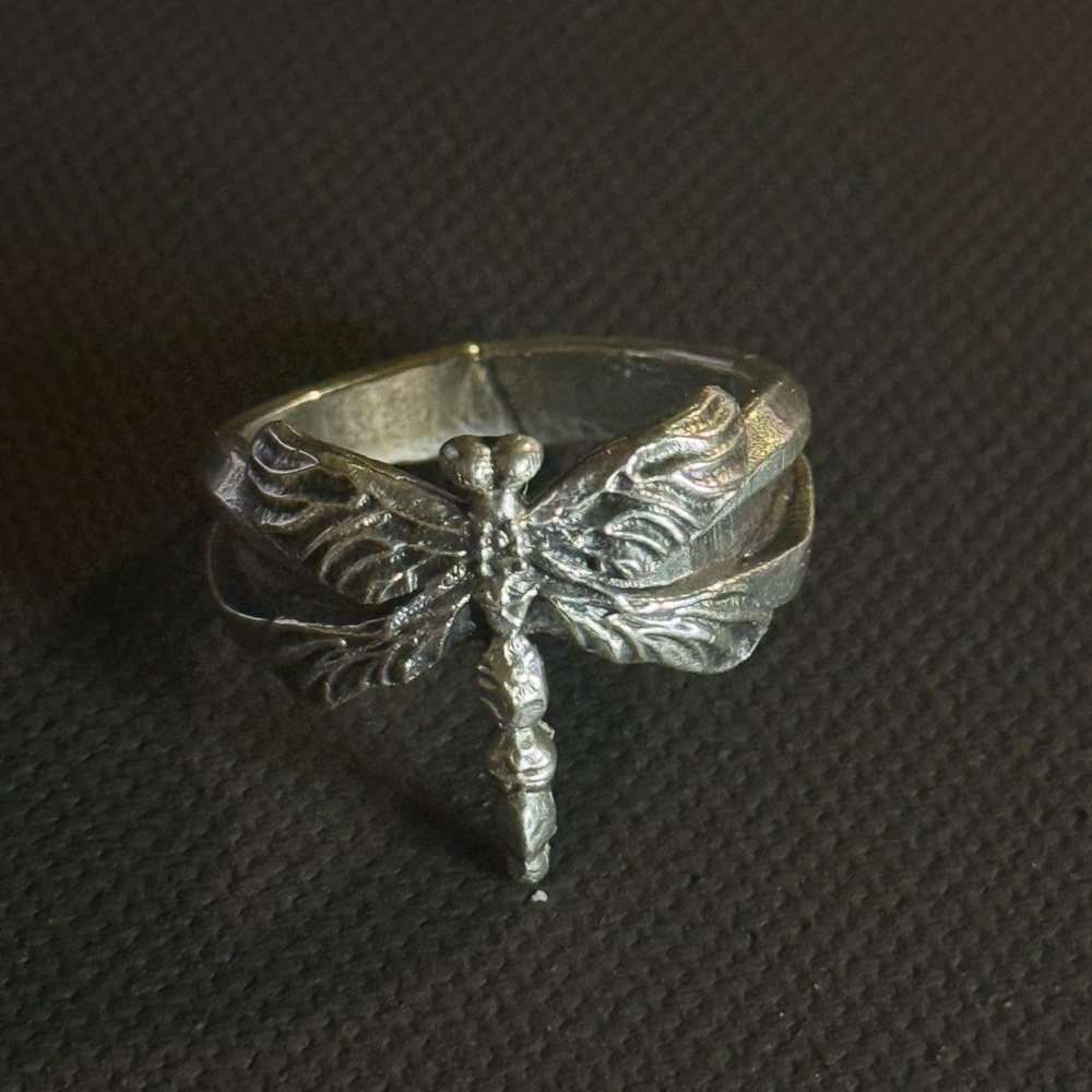 Vintage Handcarved Silver Dragonfly Ring